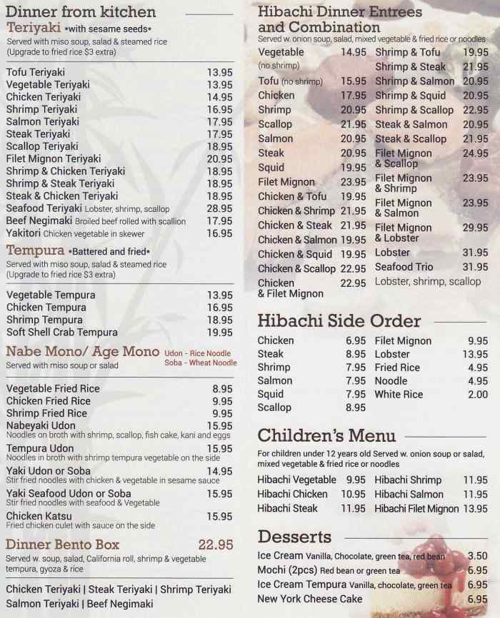 Mt Fuji Sushi Hibachi Menu Cooperstown Ny